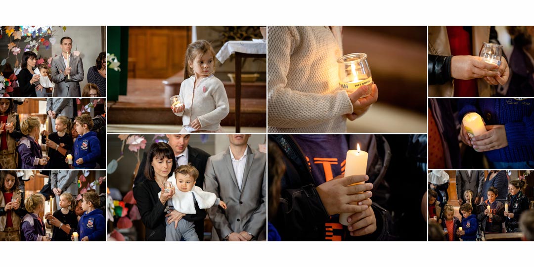 Reportage photo de baptême à Dijon en Côte-d'Or - Les enfants tiennent les cierges